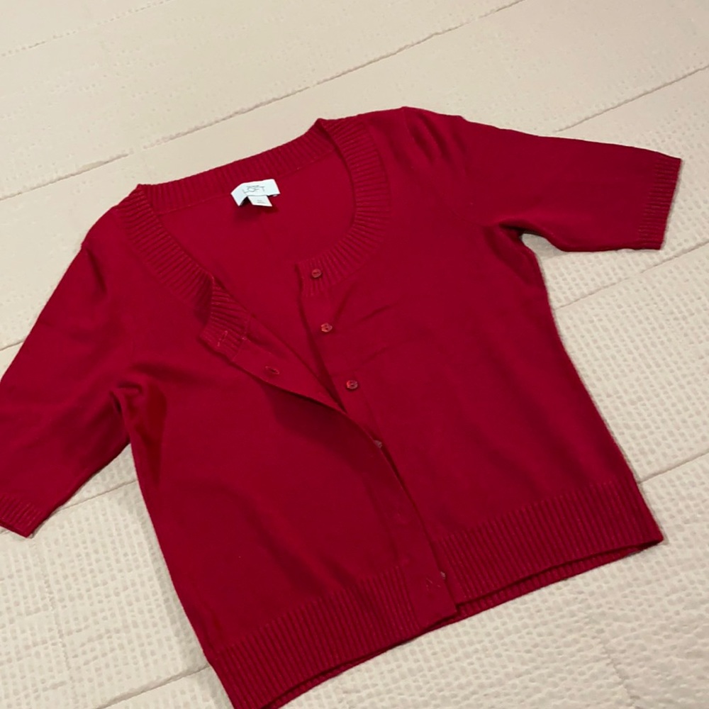 Red LOFT cardigan. Size XS